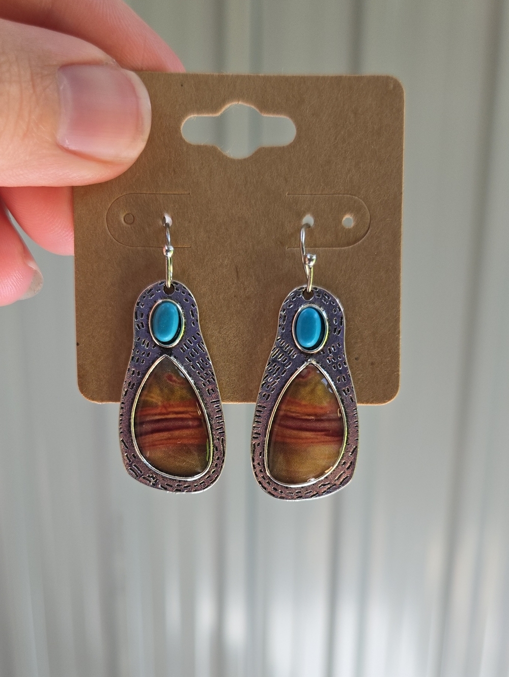 Handcrafted Multicolor Stone Drop Earrings with Turquoise Accent
